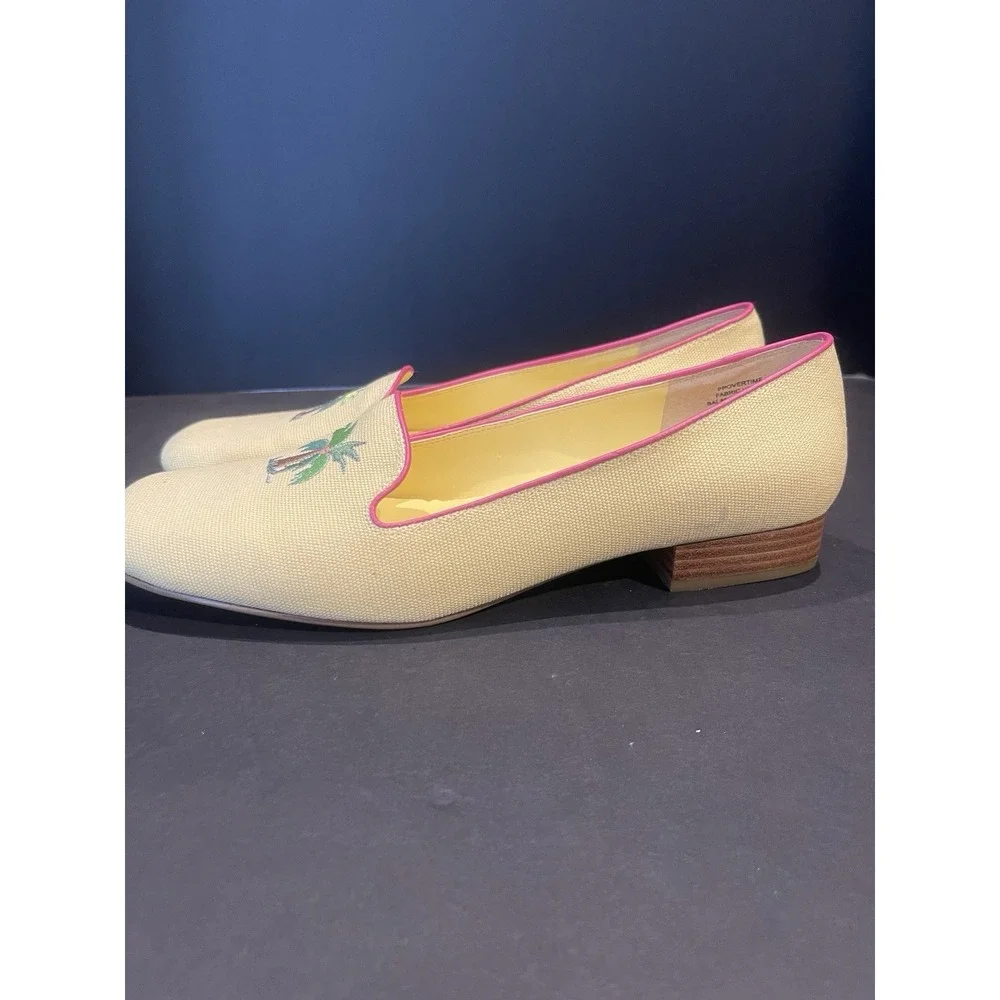 Vintage Pappagallo Overtime Yellow LinenFabric Woven Slip On Low Heel Sz 8.5 EUC